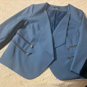 Nine West Sky Blue Blazer with Zipper Accents